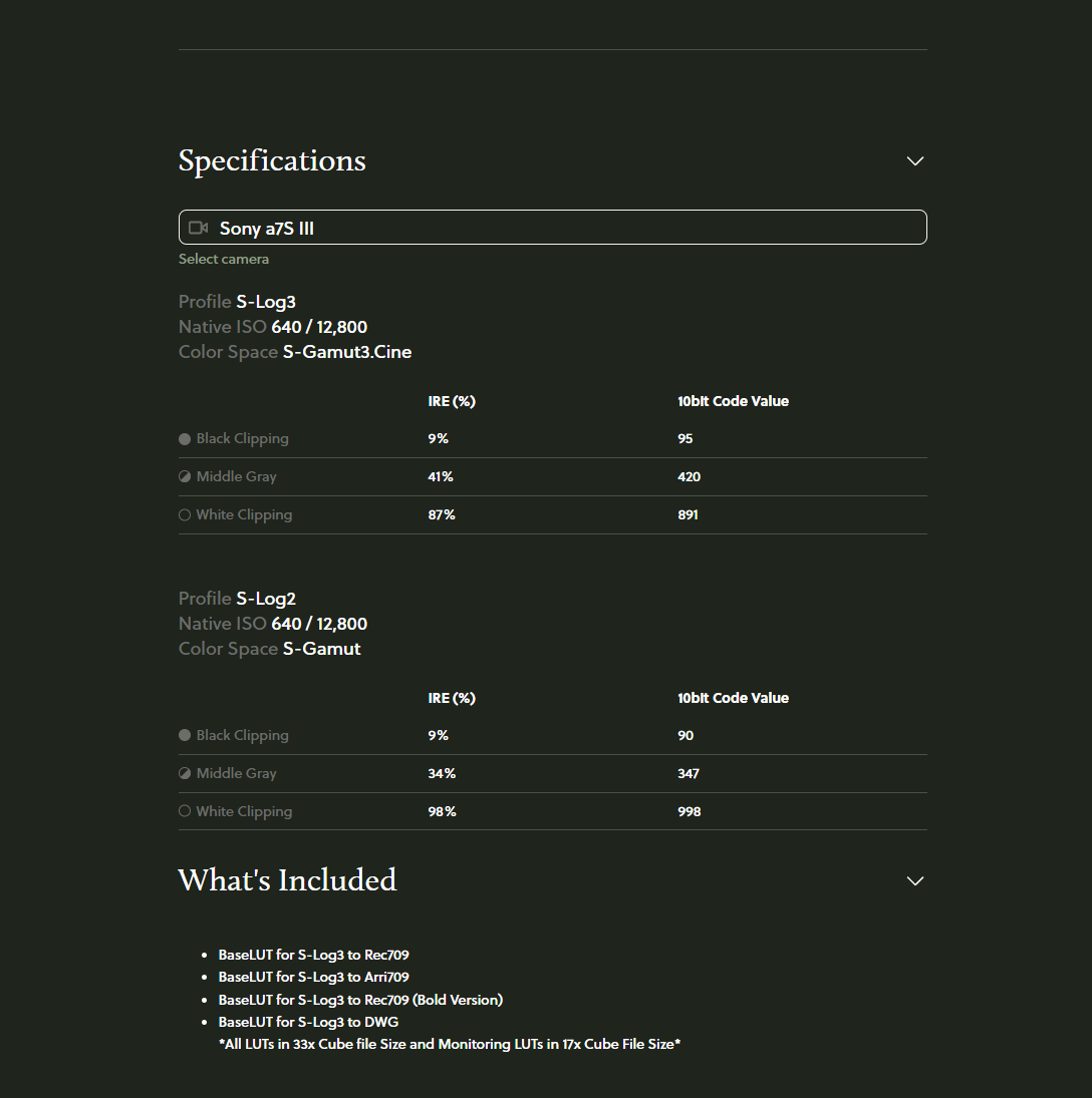 BaseLUTs for Sony FX3